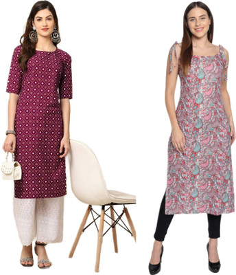 KALLAXI Women Self Design Straight Kurta(Multicolor)