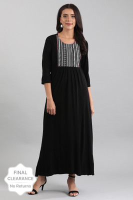 Aurelia Women Self Design A-line Kurta(Black)