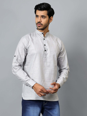 FireFish Men Solid A-line Kurta(Grey)