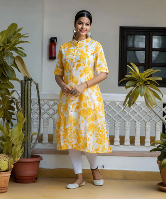 Zivapez Women Floral Print Straight Kurta(Pink)