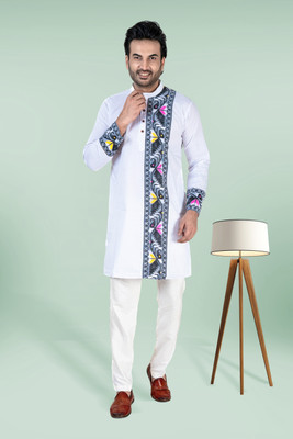 FLOWNIC Men Self Design Ethnic Dress Kurta(White, Black)