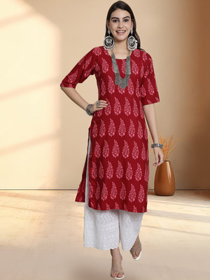 1 Stop Fashion Women Printed A-line Kurta(Red)