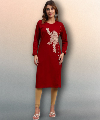 HEMLOCK Women Embroidered Straight Kurta(Maroon)