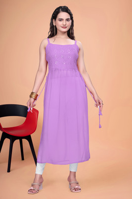 Camerfly Women Embroidered A-line Kurta(Multicolor)
