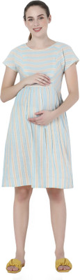 ZUVINO Women Striped Flared Kurta(Light Blue)