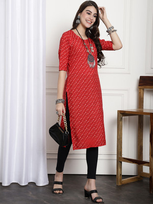 1 Stop Fashion Women Printed Straight Kurta(Red)