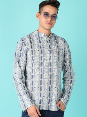 V-MART Men Printed A-line Kurta(Light Blue)