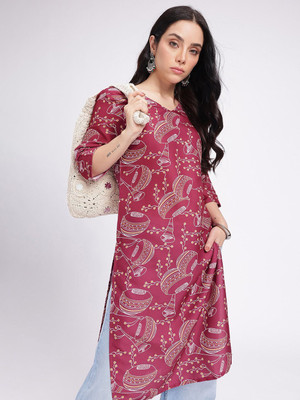 Anouk Rustic Women Printed Straight Kurta(Maroon)