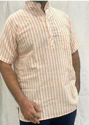 Great Ind Fashion Men Striped A-line Kurta(Green)