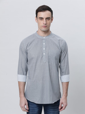 Kryptic Men Geometric Print Straight Kurta(Grey)