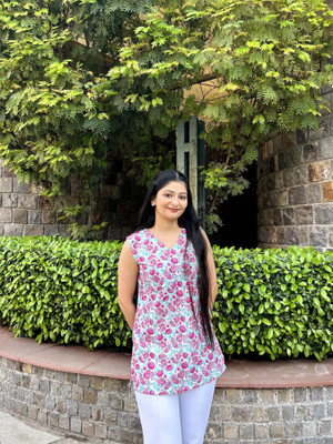 Majestykart Women Floral Print, Printed Straight Kurta(White, Blue)