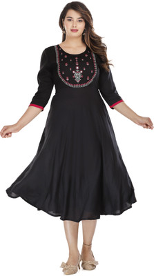 GULJAR FASHION Women Embroidered Flared Kurta(Black)