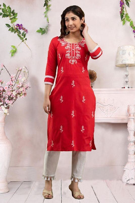 vikshi Women Embroidered Straight Kurta(Multicolor)