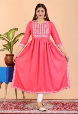 SORTHIYA GROUP Women Embroidered Trail Cut Kurta(Pink)