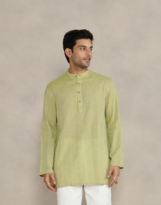 Fabindia Men Self Design Straight Kurta(Green)