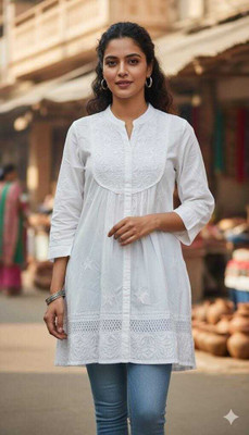 SHIVISTA CO Casual Embroidered Women White Top