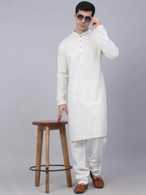 Wearbird Men Embellished Straight Kurta(White)