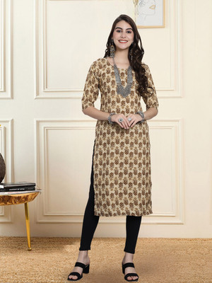 1 Stop Fashion Women Printed A-line Kurta(Brown)