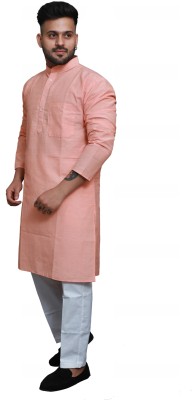 RAI's Men Solid Straight Kurta(Orange)