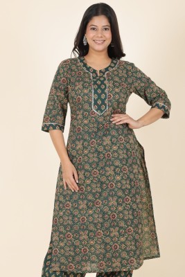 Aramya Women Floral Print Straight Kurta(Green)