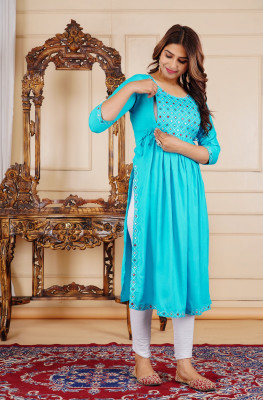 Anikaa Fashion Women Embroidered Straight Kurta(Light Blue)