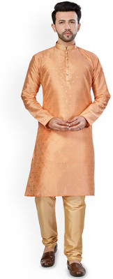 ANOUK Men Abstract Straight Kurta(Orange)
