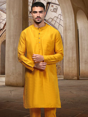Whiteheart Men Solid Ethnic Dress Kurta(Yellow)