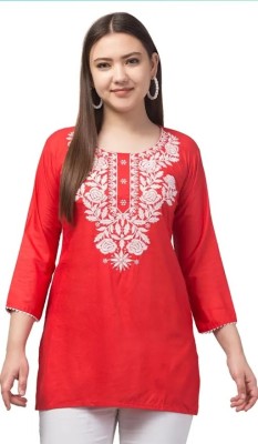 SAIM ENTERPRISES Women Embellished Straight Kurta(Red)