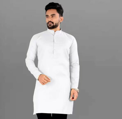 VASUDI Men Solid Straight Kurta(White)