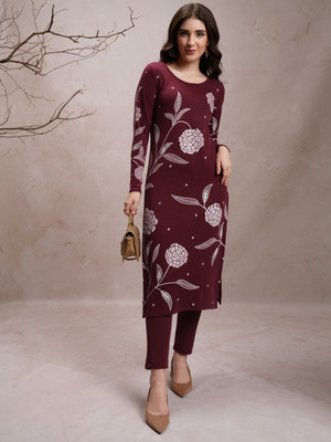 Vishudh Women Printed Straight Kurta(Maroon)