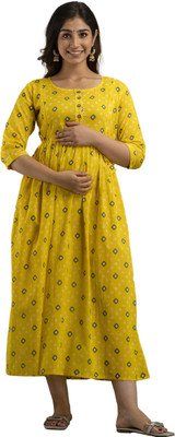 Gora Laxmi Women Printed Anarkali Kurta(Yellow)