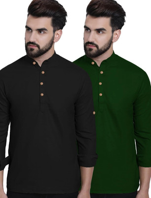 VIMASUTI Men Solid Straight Kurta(Dark Green)