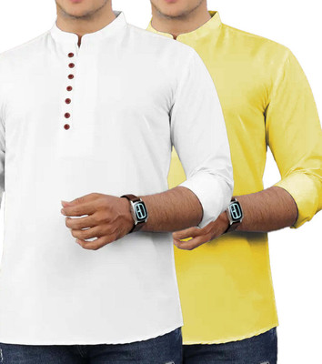VIMASUTI Men Solid Straight Kurta(Yellow)