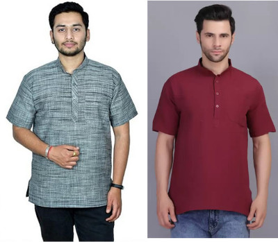 isdfabric Men Self Design Straight Kurta(Maroon)