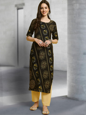 EthnicBasket Women Printed A-line Kurta(Black)