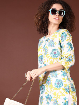 V-MART Women Printed A-line Kurta(White)