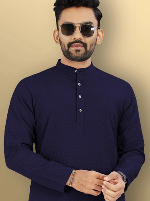 VeBNoR Men Solid Straight Kurta(Dark Blue)