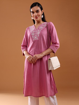 LIMEROAD Women Self Design A-line Kurta(Purple)