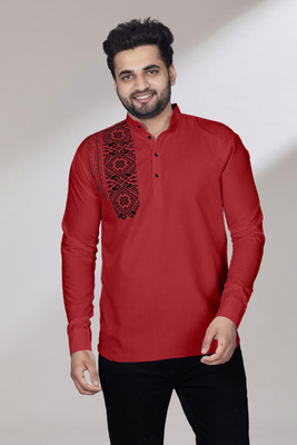 Kavyangle Creation Men Printed Straight Kurta(Red)