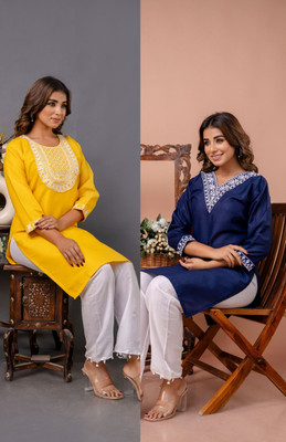 SISTO Women Chikan Embroidery A-line Kurta(Multicolor)