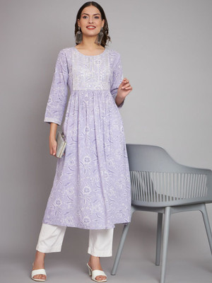 ANOUK Women Printed Anarkali Kurta(Purple)