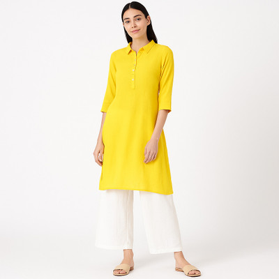 Cloth Stories Women Solid Straight Kurta(Yellow)