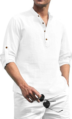 HOC's Men Solid Straight Kurta(White)
