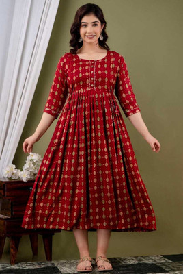 Radhika Creation Women Printed Anarkali Kurta(Red)