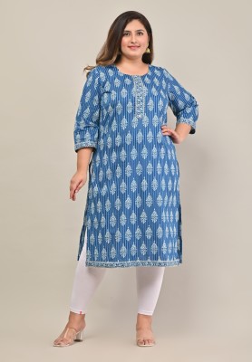 Swasti Women Printed Straight Kurta(Blue, Light Blue, Beige)