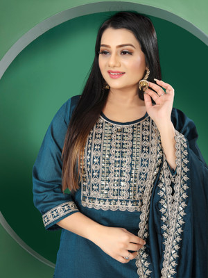 LADALI Women Solid A-line Kurta(Blue)