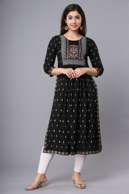 Veny Women Printed Ethnic Dress Kurta(Black)