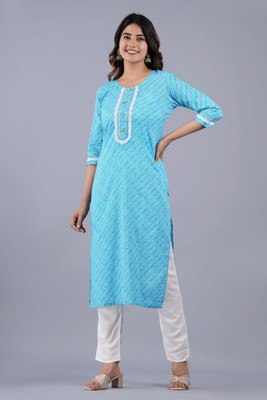 RR SA KURTIS Women Leheriya Straight Kurta(Blue)