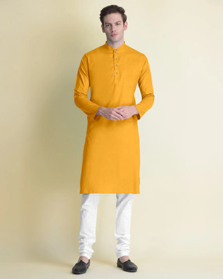 tejvin Men Solid Straight Kurta(Yellow)