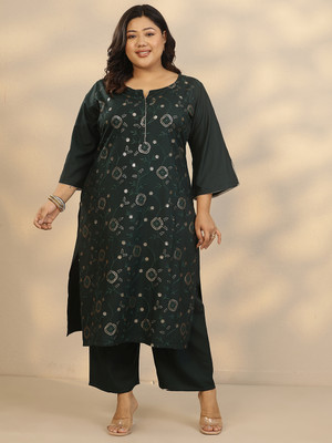 EXTRA LOVE BY LIBAS Women Embroidered Straight Kurta(Green)